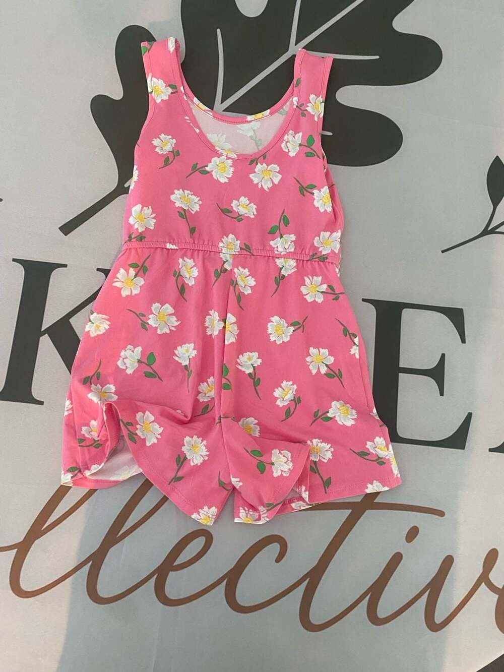 Zunie Girl Pink Floral Daisy Print Sleeveless Romper